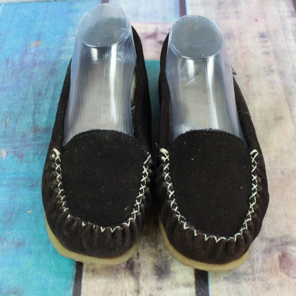 Bearpaw Brown Suede Shearling Lined Moccasin Slip On Slippers Size 10 - Picture 6 of 9